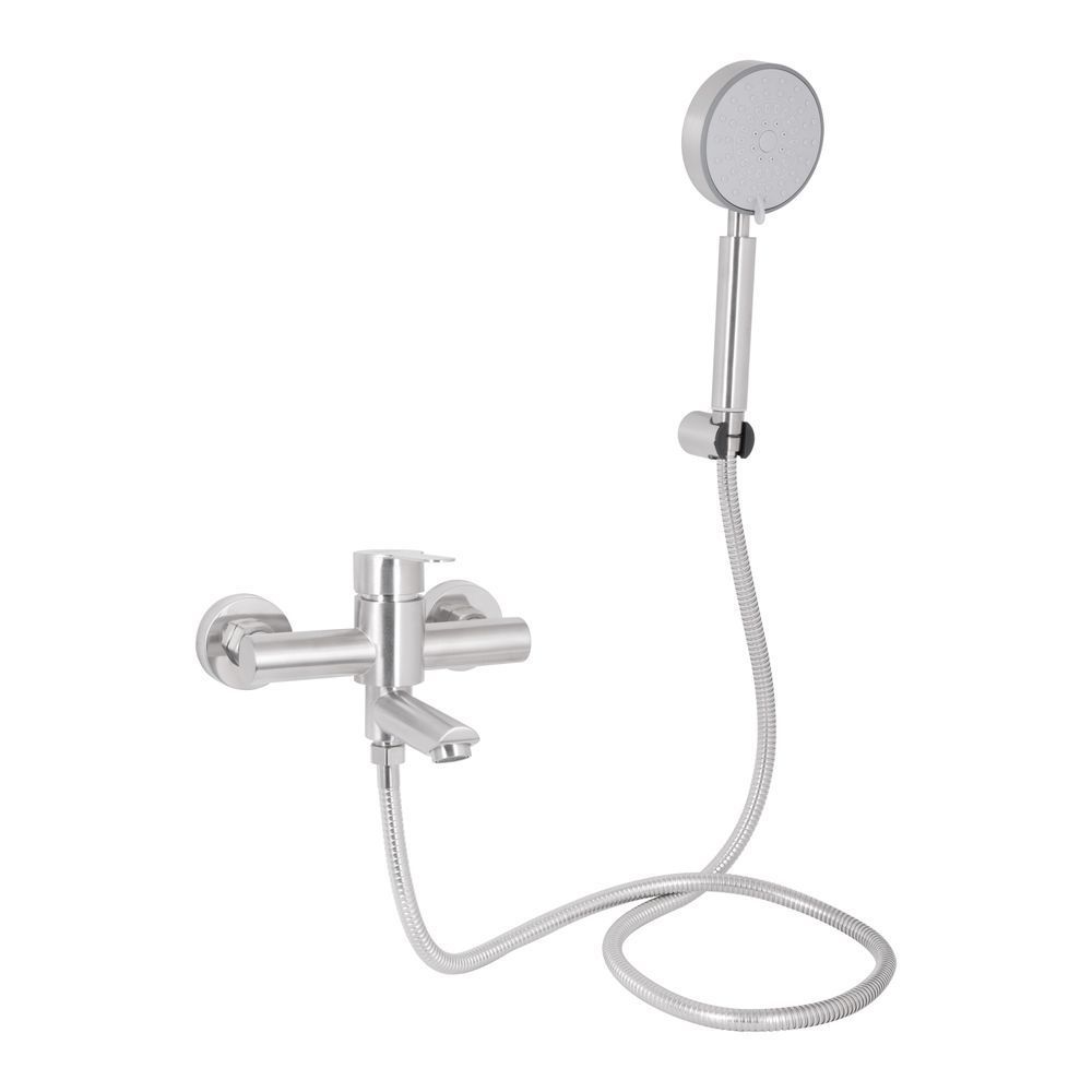 фото Смеситель для ванны Brinex Pure 006 с поворотным изливом (с душевым гарнитуром) Nickel BRIPUR006NKL