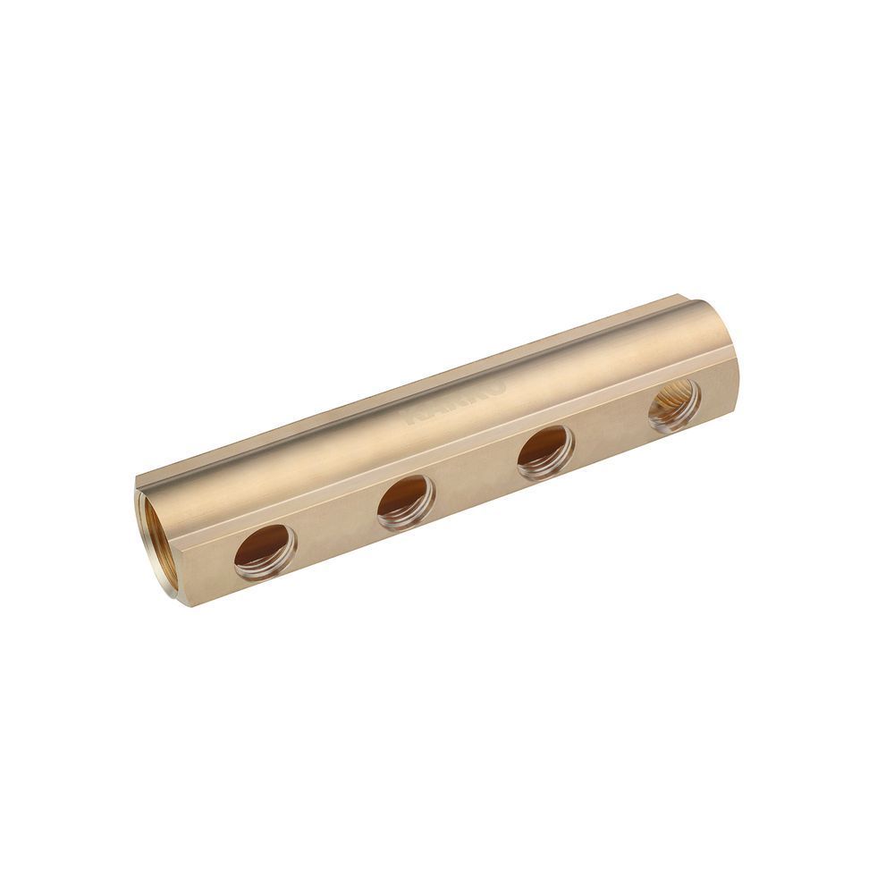 фотографія Коллектор балка Karro 1 "x1/2" на 4 выхода, латунный предназначен для использования в трубопроводах холодного и горячего водоснабжения, в системах отопления, сжатого воздуха, а также на технологических трубопроводах, транспортирующих жидкости, неагрессивн