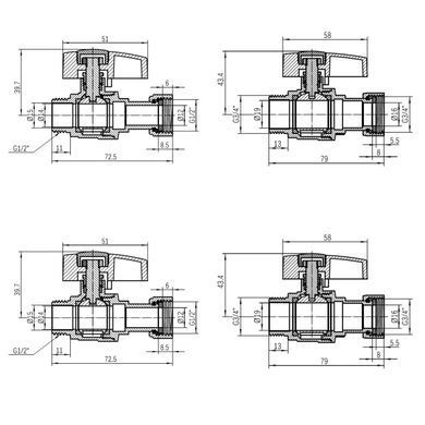 фото Комплект прямых кранов Thermo Alliance Standart 1/2"ВН -3/4"ВН с накидной гайкой для подключенние котла TAS262RBW1520