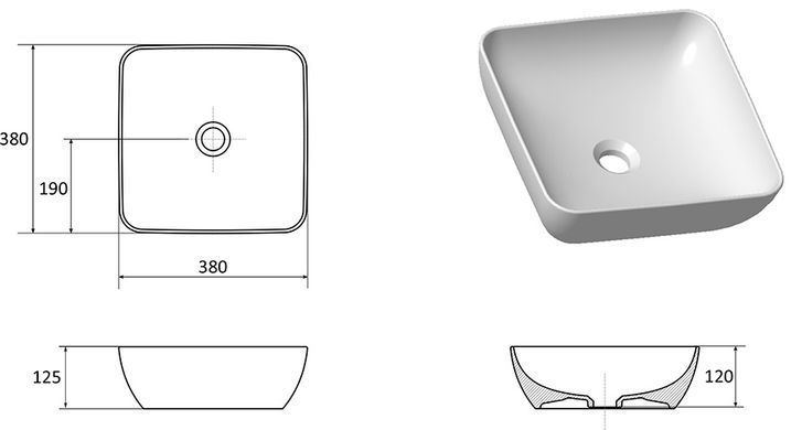 фотографія Умивальник Керамічний Uni 380 S Slim Білий