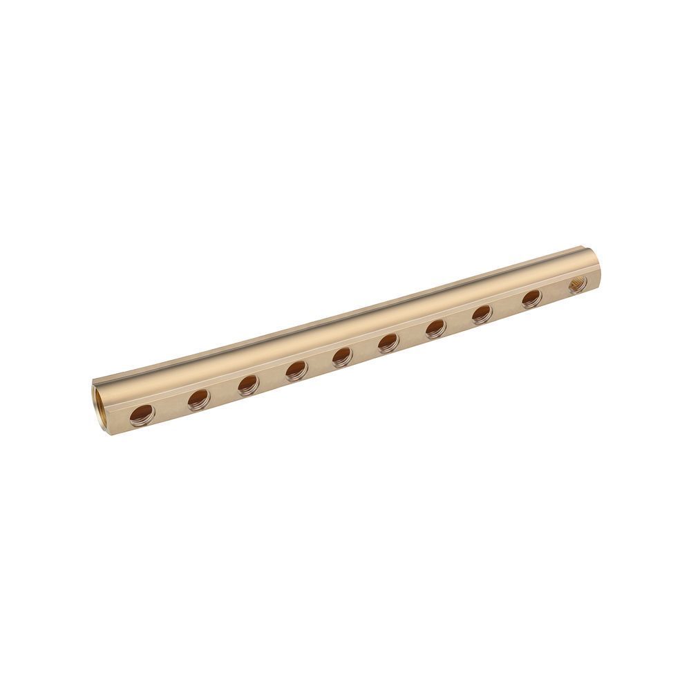 фотографія Коллектор балка Karro 1 "x1/2" на 10 выходов, латунный предназначен для использования в трубопроводах холодного и горячего водоснабжения, в системах отопления, сжатого воздуха, а также на технологических трубопроводах, транспортирующих жидкости, неагресси