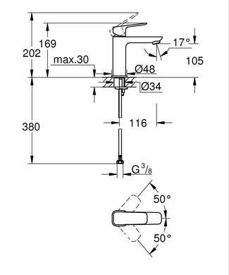 фотографія Одноважільний змішувач для раковини M-розміру Grohe Cubeo (1017550000)