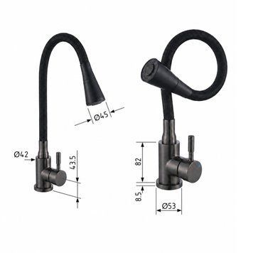 фото Смеситель для кухни Lidz Aria 015F31 (k35) с гибким изливом LDARI015F31BGRP49566 Graphite/Black