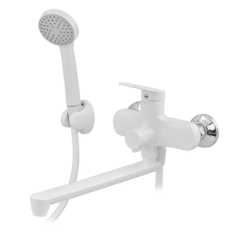 фото Змішувач для ванни PLAMIX LUCAS-006 EURO SET WHITE (з шлангом, лійкою та кронштейном) (Колір білий) (PM0709)