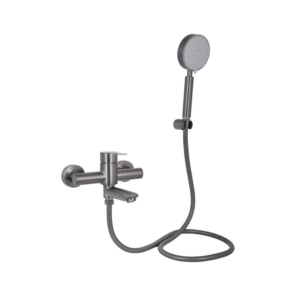 фото Смеситель для ванны Brinex Pure 006 с поворотным изливом (с душевым гарнитуром) Gunmetal Black BRIPUR006GRP