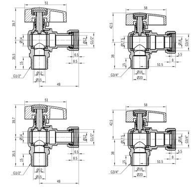 фото Комплект угловой кранов Thermo Alliance Standart 1/2"ВН -3/4"ВН с накидной гайкой для подключенние котла TAS225RBW1520