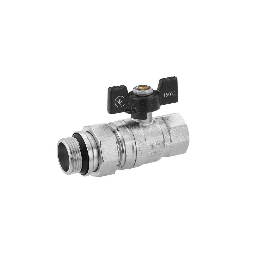 фотографія Кран-американка шаровой прямой Kroner 3/4" ВН PN40 бабочка, никелированный &mdash; высококачественный кран, предназначенный для систем водоснабжения, отопления и охлаждения. Благодаря своим техническим характеристикам, он подходит как для бытового, так и промыш