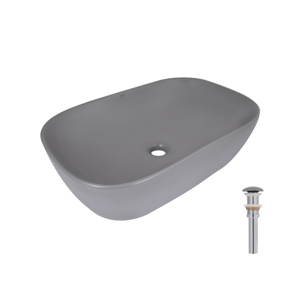 фотографія Раковина накладна Qtap Robin 600x390x150 мм, Stone grey, прямокутна, з донним клапаном QTROB188SG49786