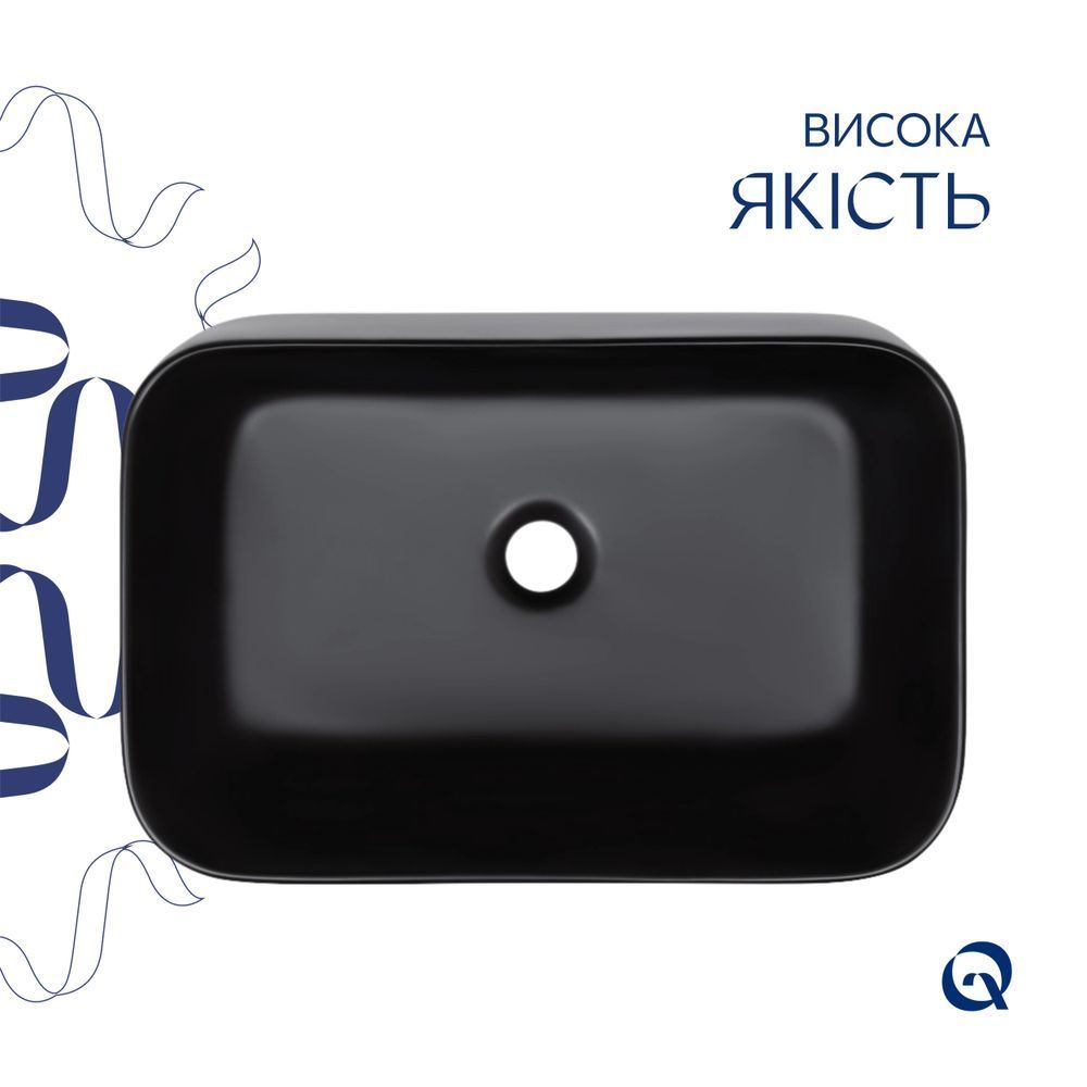 фотографія Комплект Qtap Scorpio: Раковина накладна прамокутна 550х390х120 мм Matt Black + Донний клапан PU03