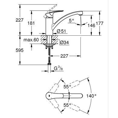 фото Змішувач одноважільний для мийки Grohe Eurosmart (332812433)