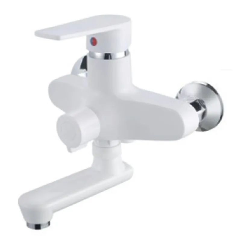 фотографія Змішувач для ванни PLAMIX OSCAR-008 EURO SET WHITE зі шлангом, лійкою та кронштейном (PM0698)