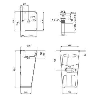 фото Комплект Qtap Tern: Раковина напольная моноблок 440х380х830 мм White + Донный клапан PU02O