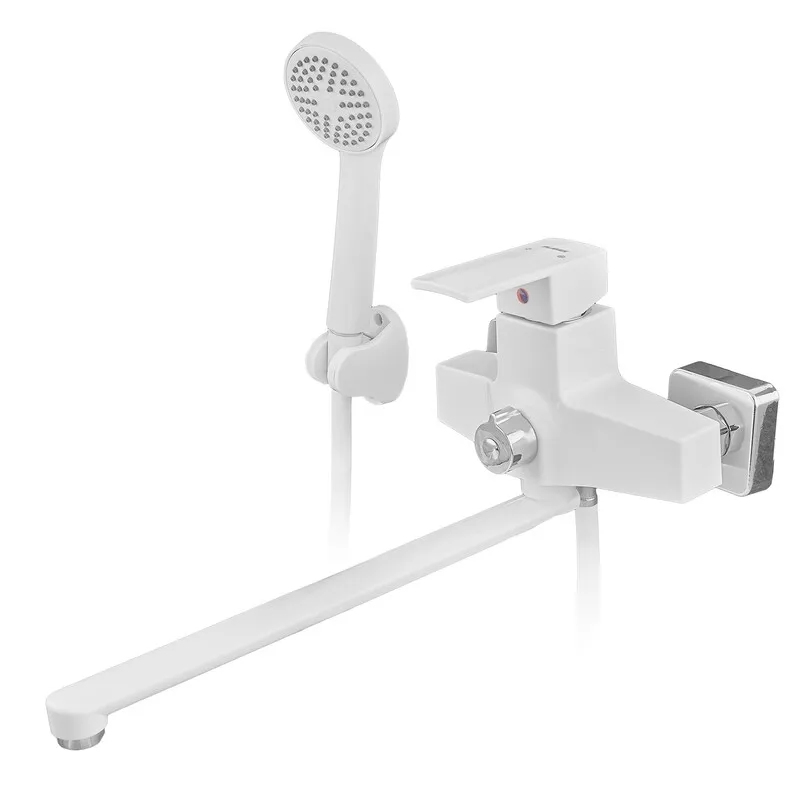 фотографія Змішувач для ванни PLAMIX KUBUS-006 EURO SET WHITE (з шлангом, лійкою та кронштейном) (PM0738)