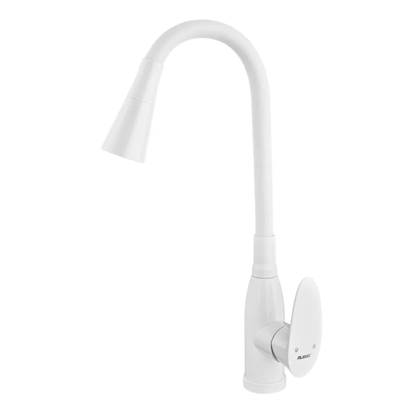 фото Змішувач для кухні PLAMIX CEZAR-011-B SET WHITE REFL.WHITE з силіконовим виливом, з підведенням (PM0718)