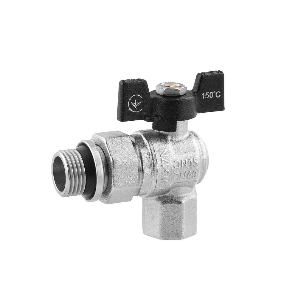 фотографія Кран-американка шаровой угловой Kroner 1/2" ВН PN40 бабочка, никелированный &mdash; высококачественный кран, предназначенный для систем водоснабжения, отопления и охлаждения. Благодаря своим техническим характеристикам, он подходит как для бытового, так и промы