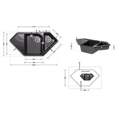 фотографія Кухонна мийка з додатковою чашею Lidz 1000x500/225 BLM-14 (LIDZBLM141000500225)