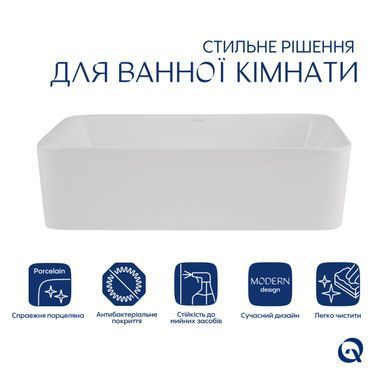 фото Комплект Qtap Tern: Раковина накладная прямоугольная 480х370х135 мм White + Донный клапан PU02