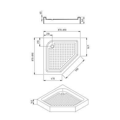 фото Lidz Душевой поддон DOZORCA SC90x90.LOW, низкий, пятиугольный, акриловый + ножки, диаметр слива 50 мм