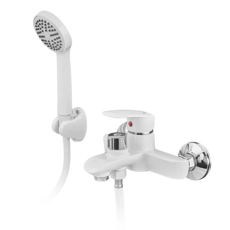 фотографія Змішувач для ванни PLAMIX RODRI-009 EURO SET WHITE (з шлангом, лійкою та кронштейном) (PM0740)