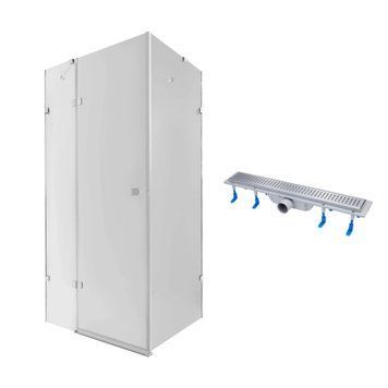 фото Набор Qtap душевая кабина Capricorn CRM1018RC6 100х80, стекло Clear 6 мм + трап линейный Dry FB304-600 с сухим затвором и нержавеющей решеткой 600х73 мм