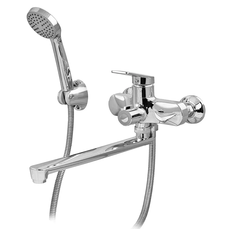 фото Змішувач для ванни PLAMIX LUCAS-006 EURO SET CHROME (з шлангом, лійкою та кронштейном) (Колір хром) (PM0710)